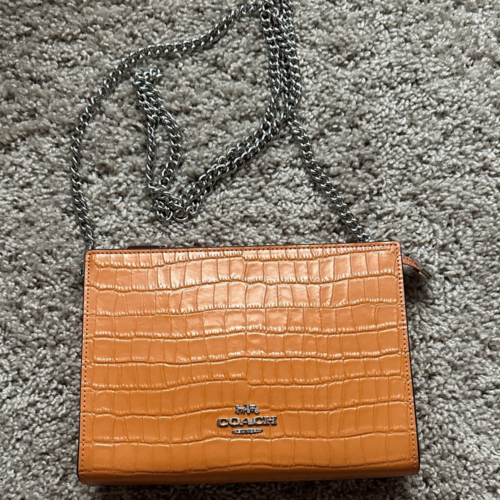 Coach Croc-Embossed Orange Crossbody Bag